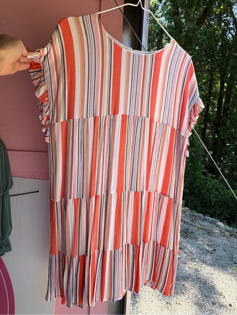 Solution Striped Tiered Ruffle Sleeve Dress - Orange, White, Navy🍑NWT medium
